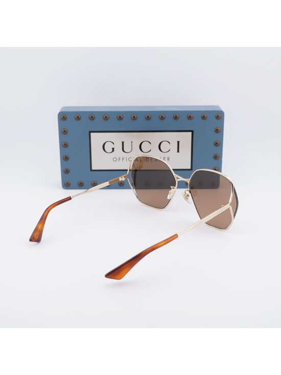 Gucci GG0818SA 002 Geometric Sunglasses - Gold / Brown main image 10